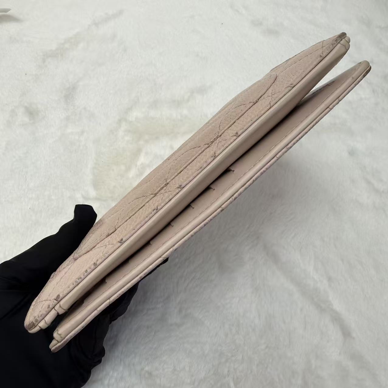 🎀Chanel淡粉系列 牛皮銀扣長銀包🎀