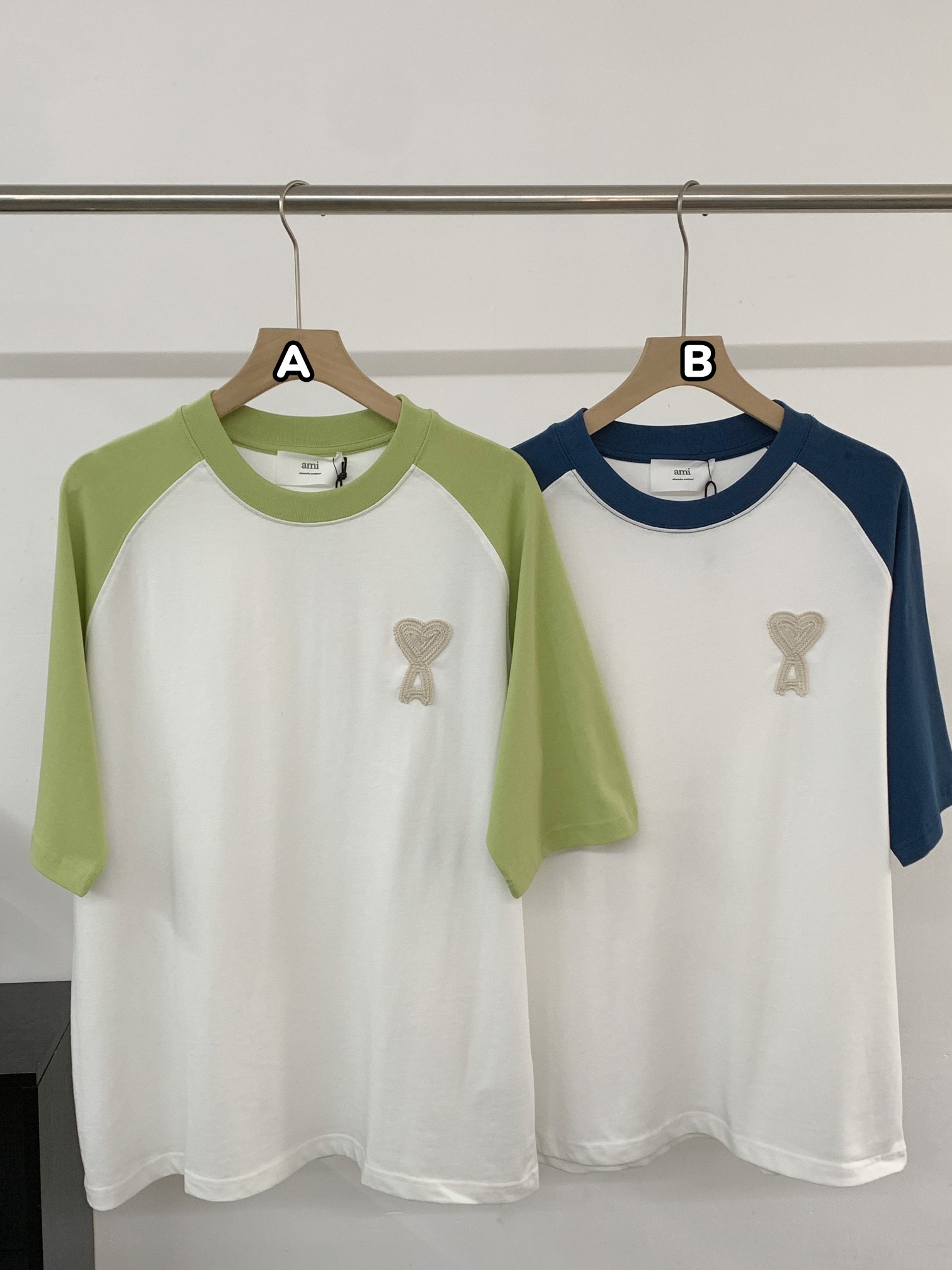 Ami 男女同款插肩袖拼色短袖Tee 