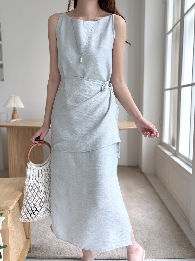 Boat Neck Layered Dress (Mint)