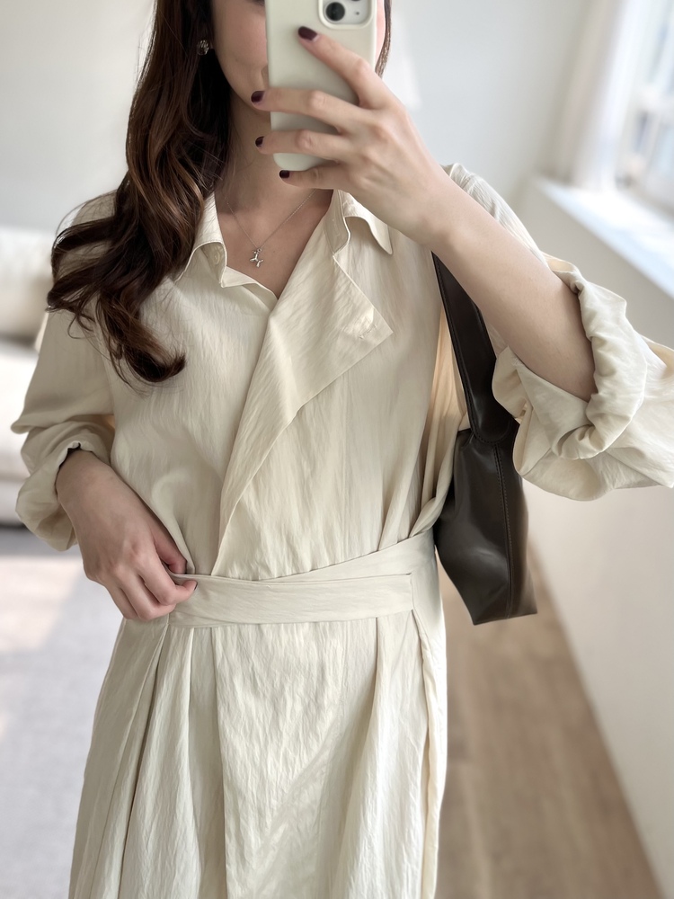 Minimal Belted Shirt Dress (Light Beige)