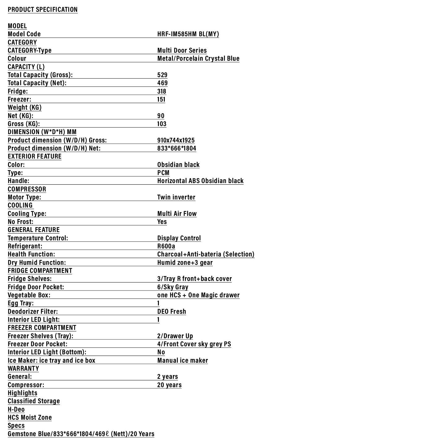 Haier 585L Multi-Door Inverter Refrigerator (HRF-IM585HM)