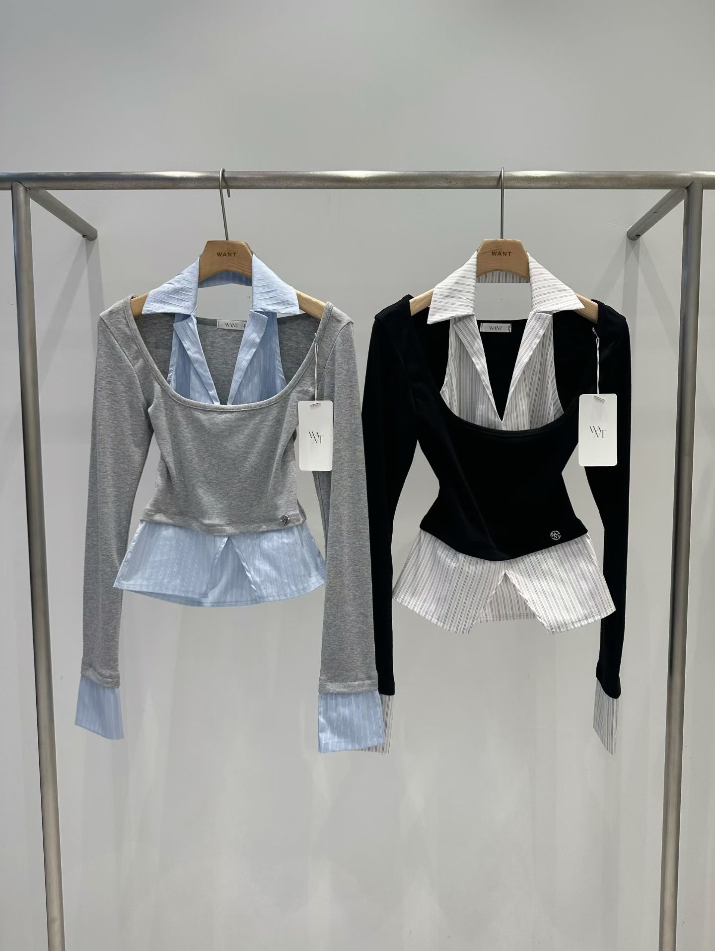 大露肩直紋女神上衣