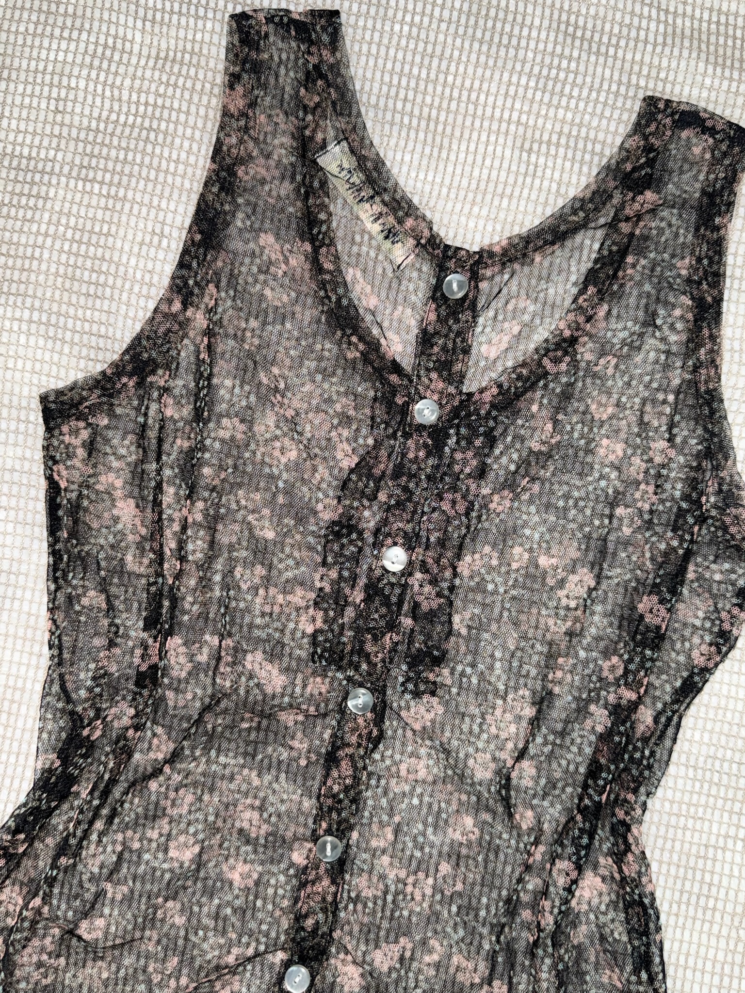 Dainty Rose Print Mesh Sleeveless Blouse