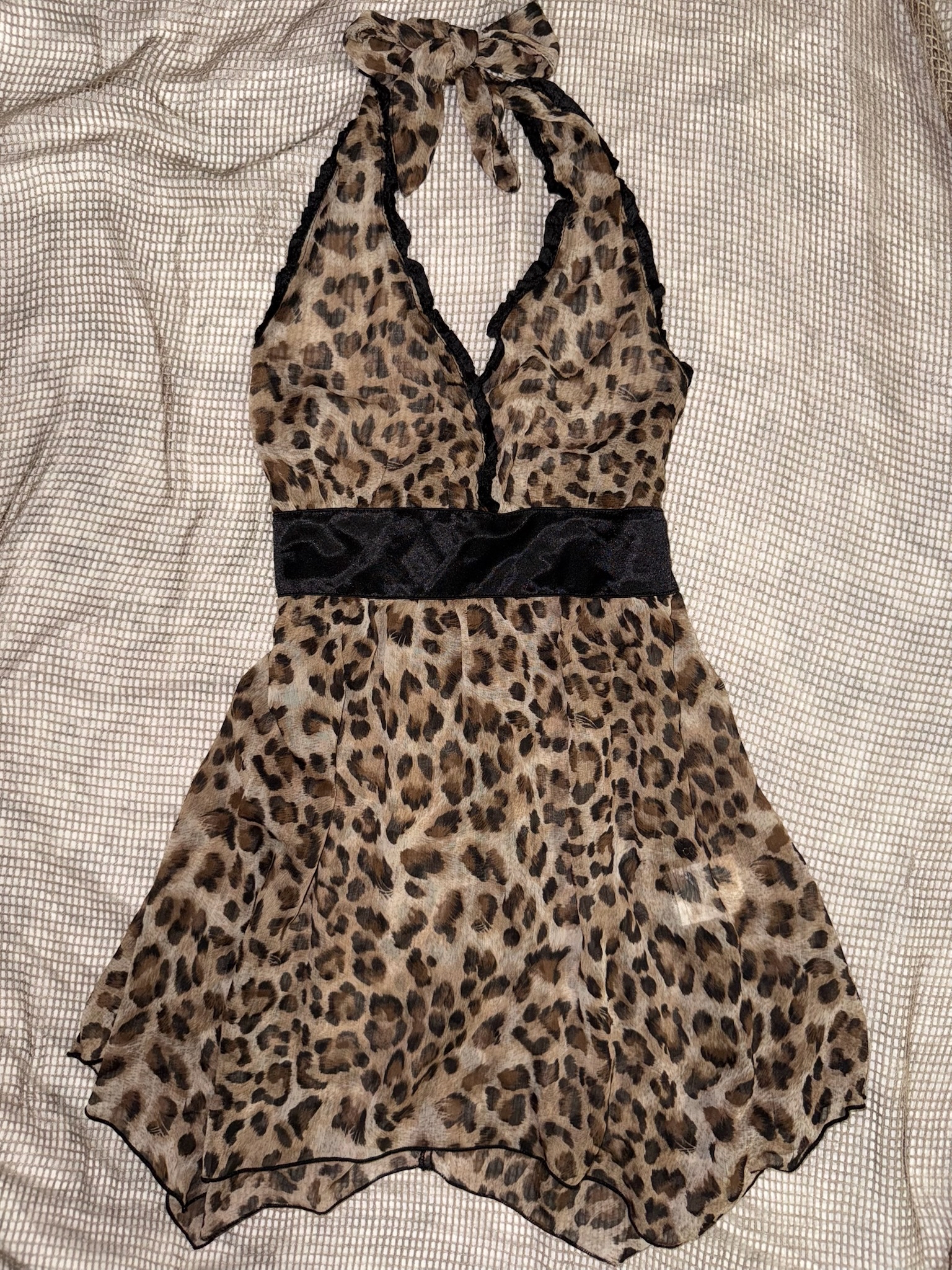 Leopard print Open back Top with Black Lace