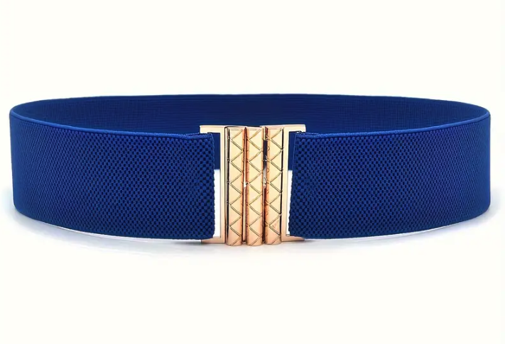 Large Buckle Wide Belts Classic Solid Color Elastic Waistband