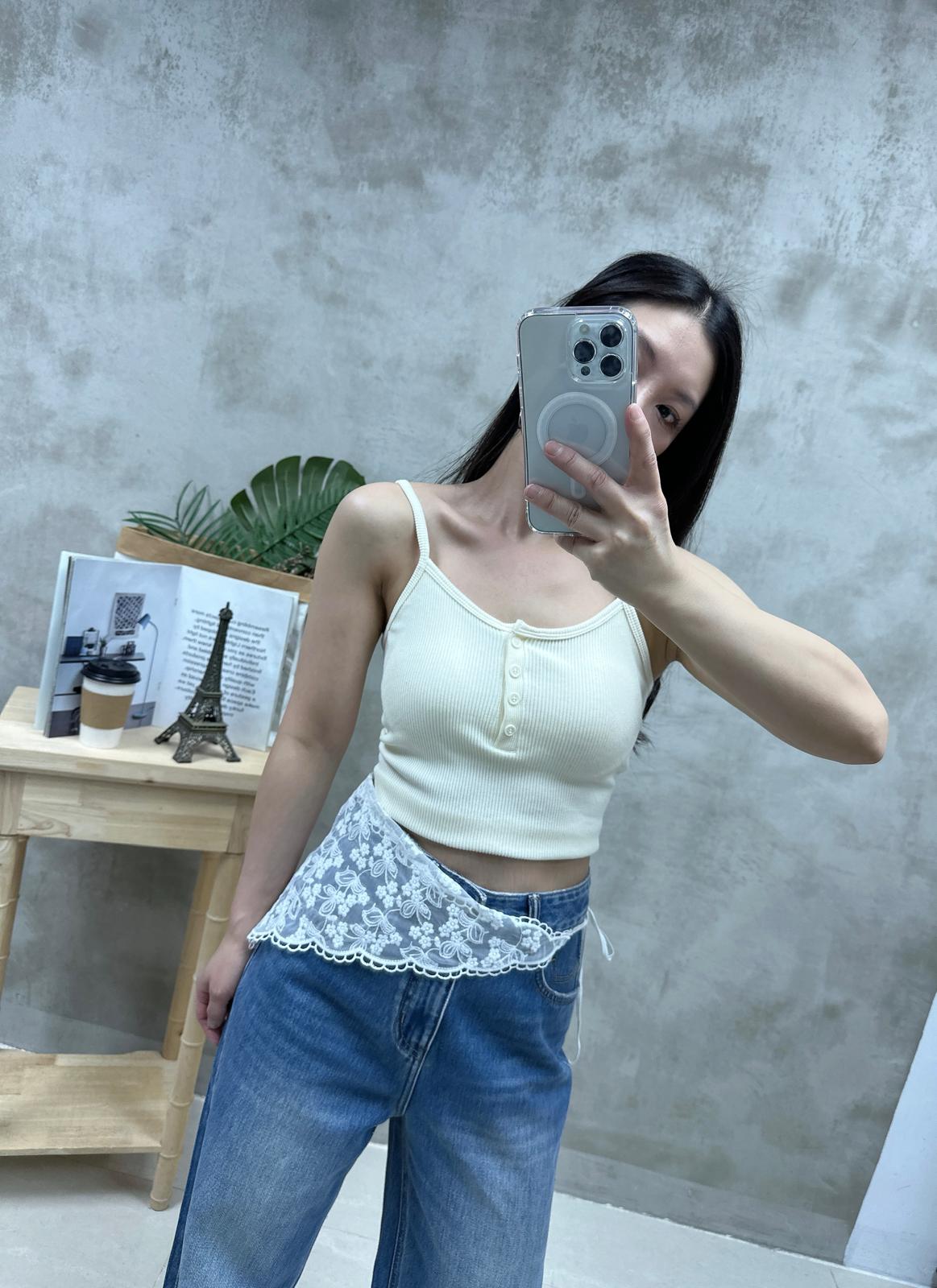 V07 扣鈕暗紋Bra top