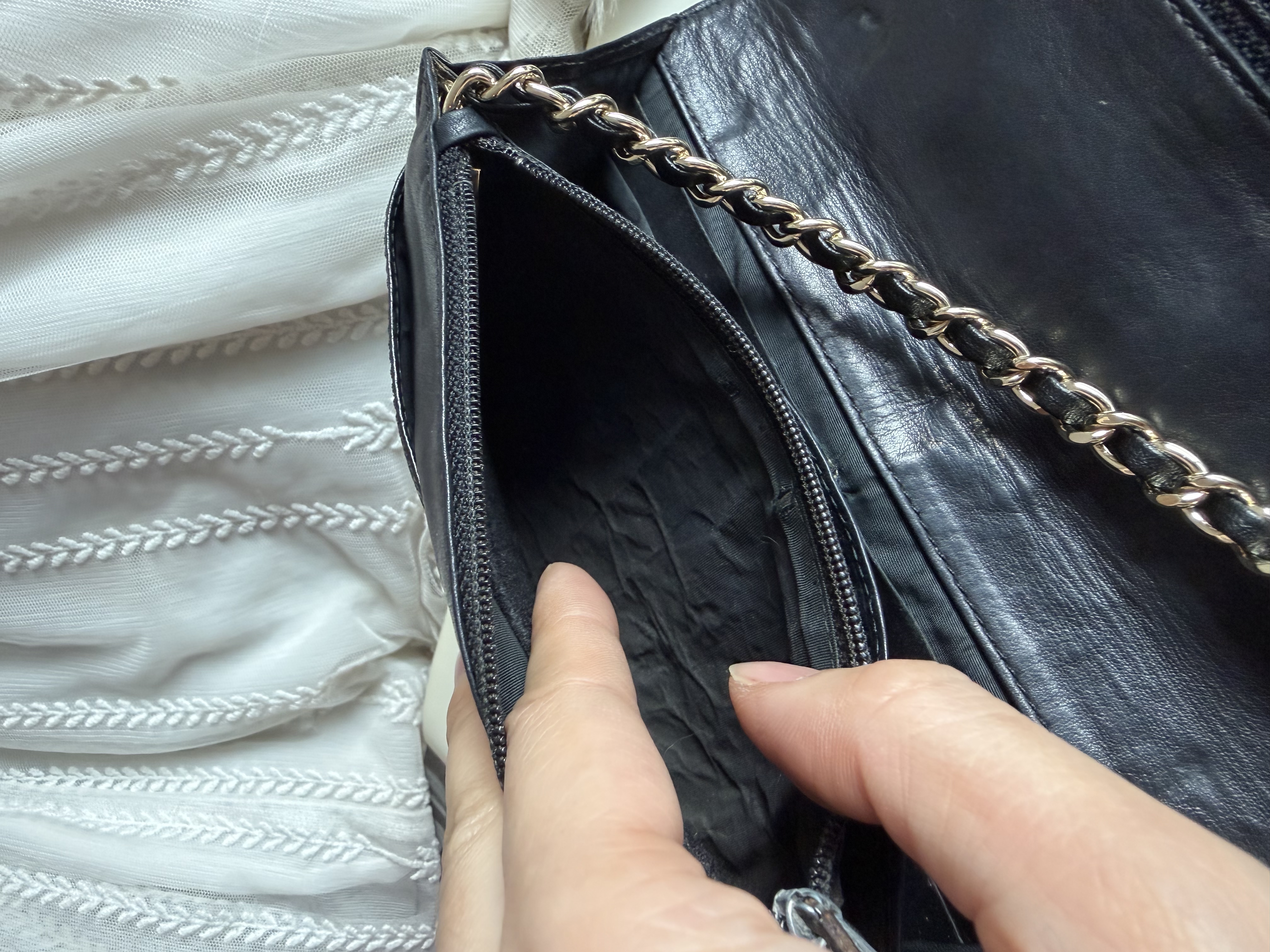 Vintage chanel black caviar leather long wallet