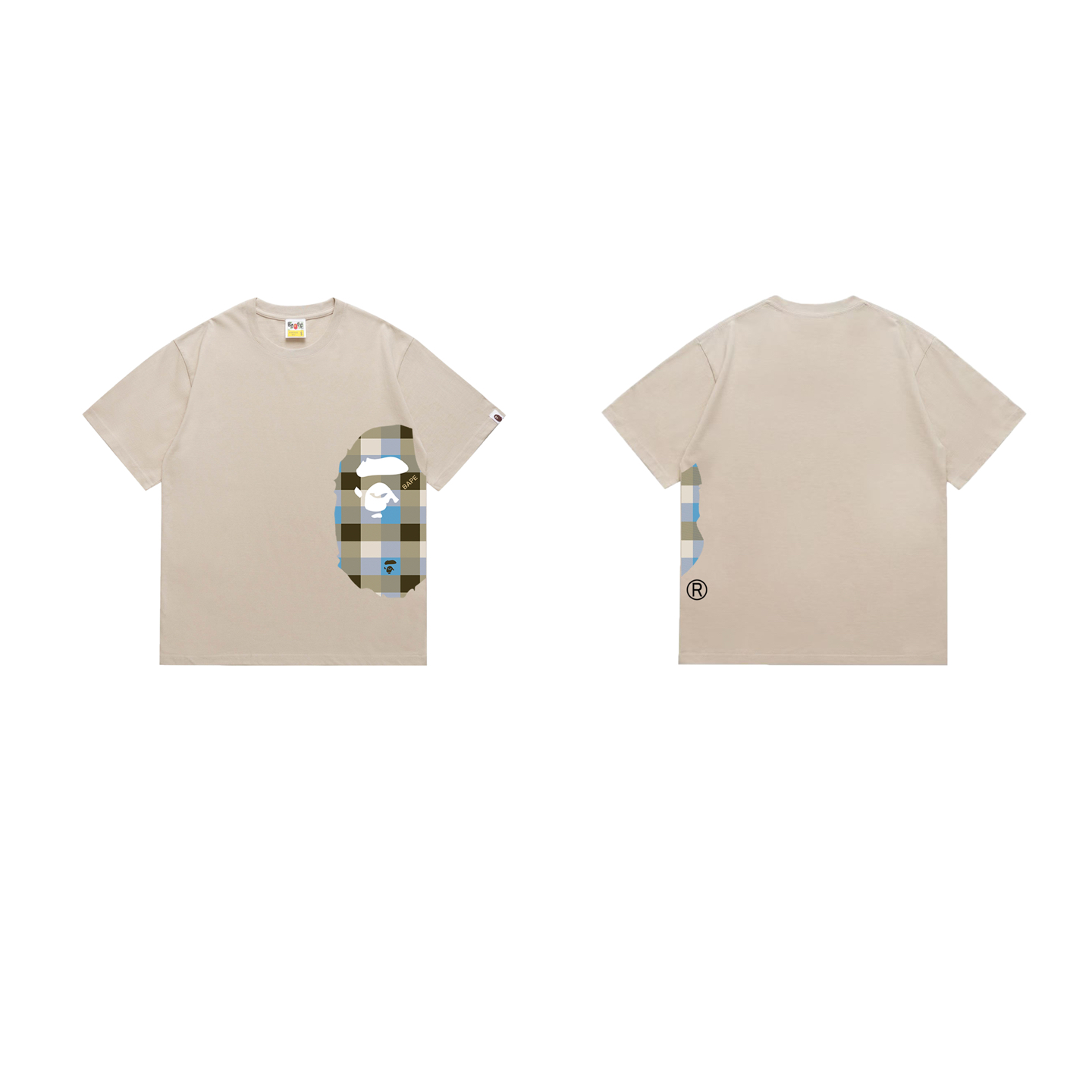 Bape Logo Check Side Big Ape Head Tee 