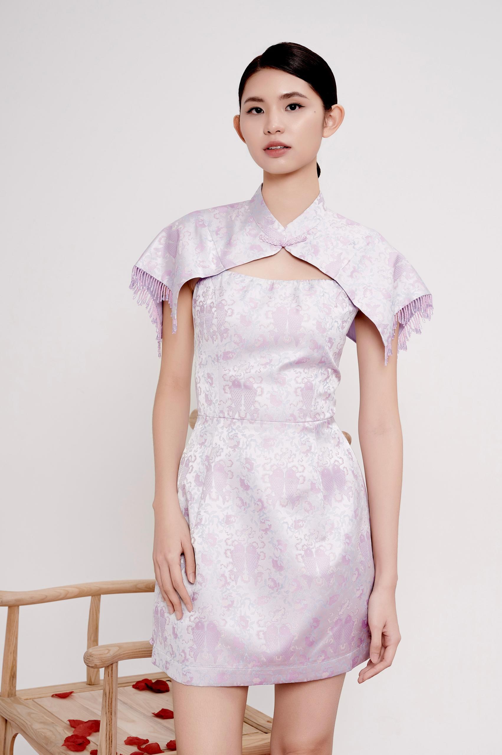 独家精致串珠披肩式旗袍 2132