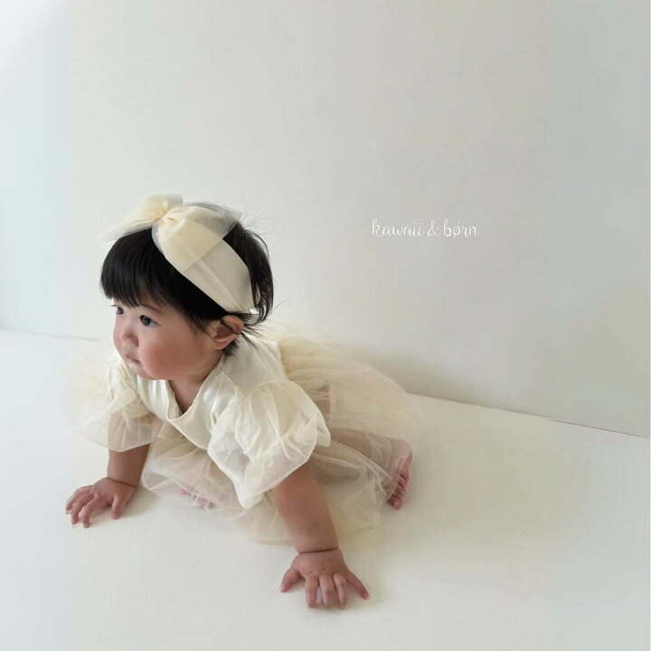 🇯🇵預訂 日本直送🇯🇵Kawaii&born 兩色薄紗短袖包屁裙髮帶套裝