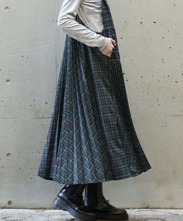 雙格紋交織百褶連身裙 - 2026 流行穿搭  女士連身裙 春秋冬時尚穿搭 成人休閒 日常穿搭 易於配搭 日本直送   #JP-I-260001