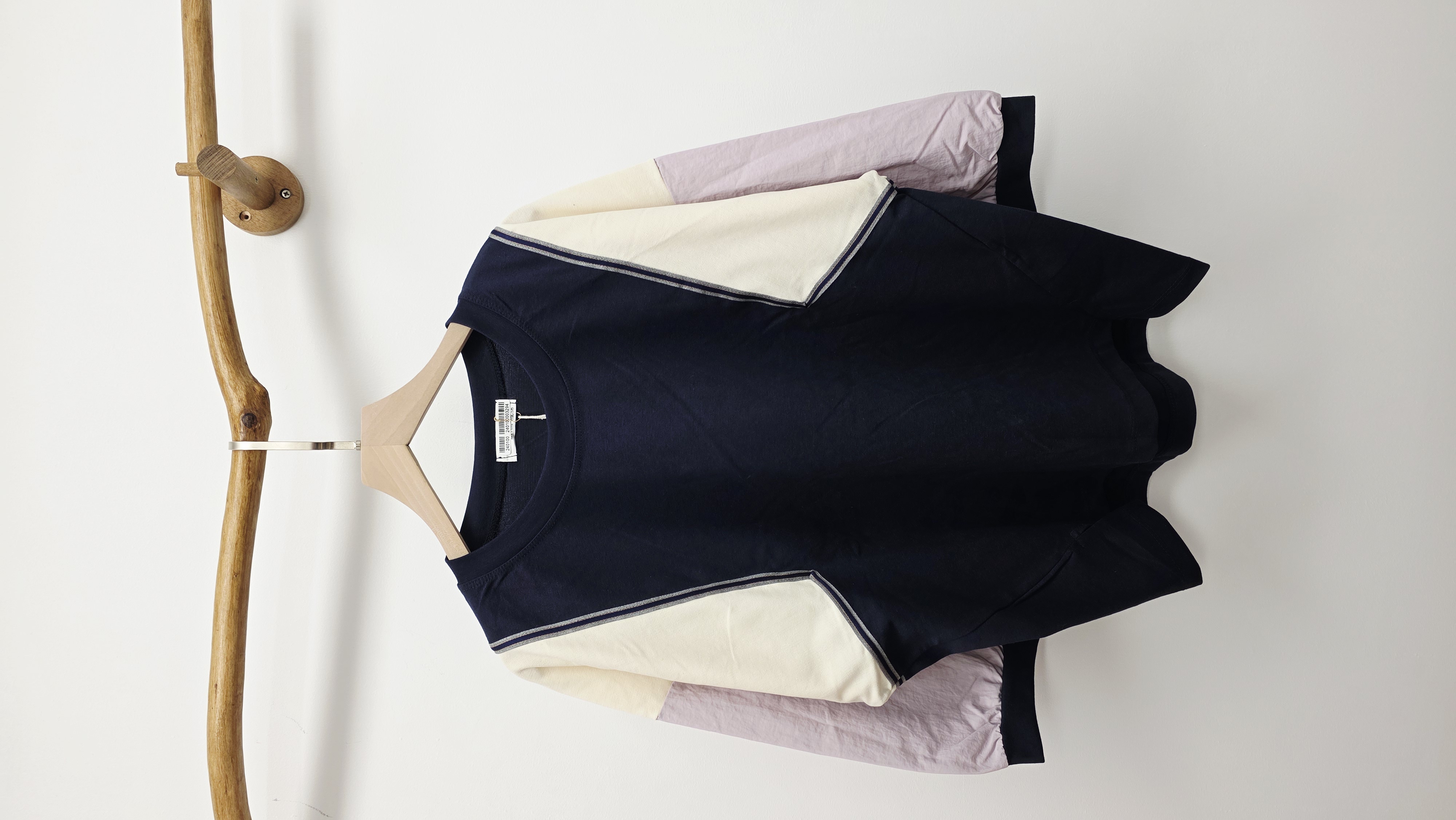 韓國深藍拼粉紫米白袖衫