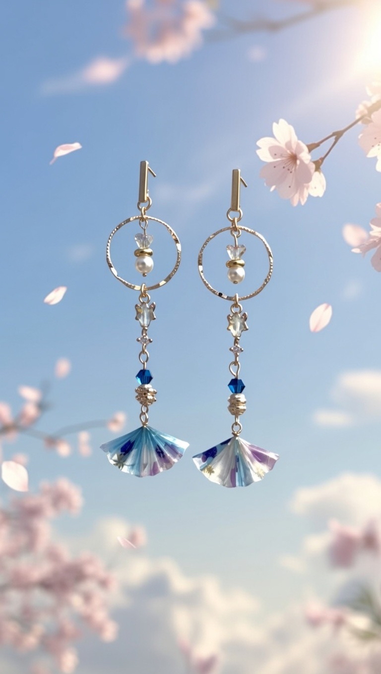 和風日系藍扇葉耳環🇯🇵🪭