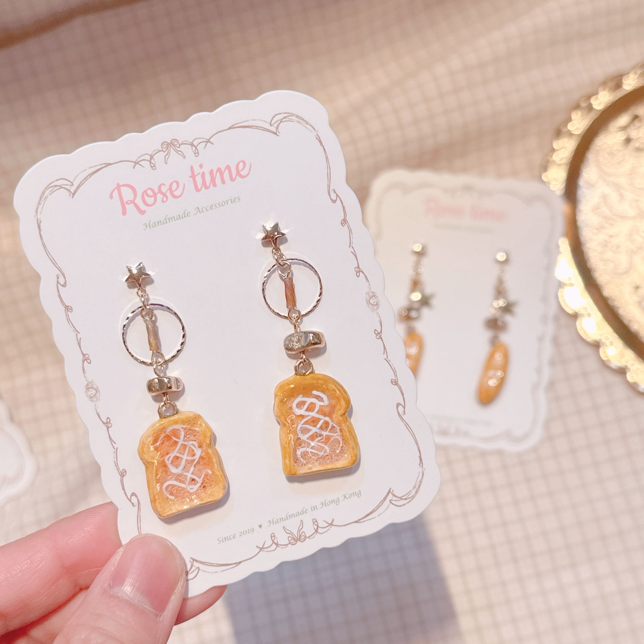 手繪 茶餐廳小食 奶醬多/小法棍🥖耳環