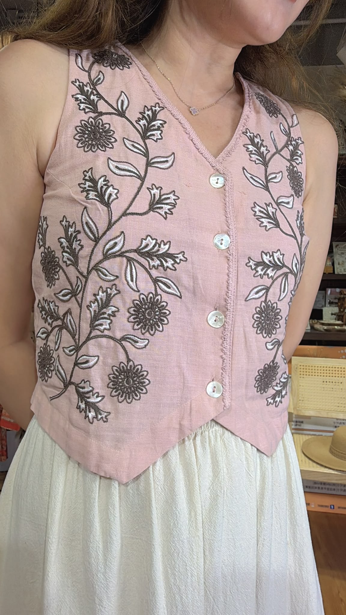 2883 Dirty Pink With Brown Full Emb Vest