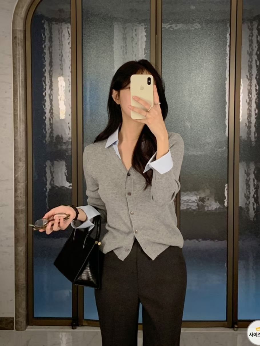 【上班/休閒】拼領假兩件針織上衣