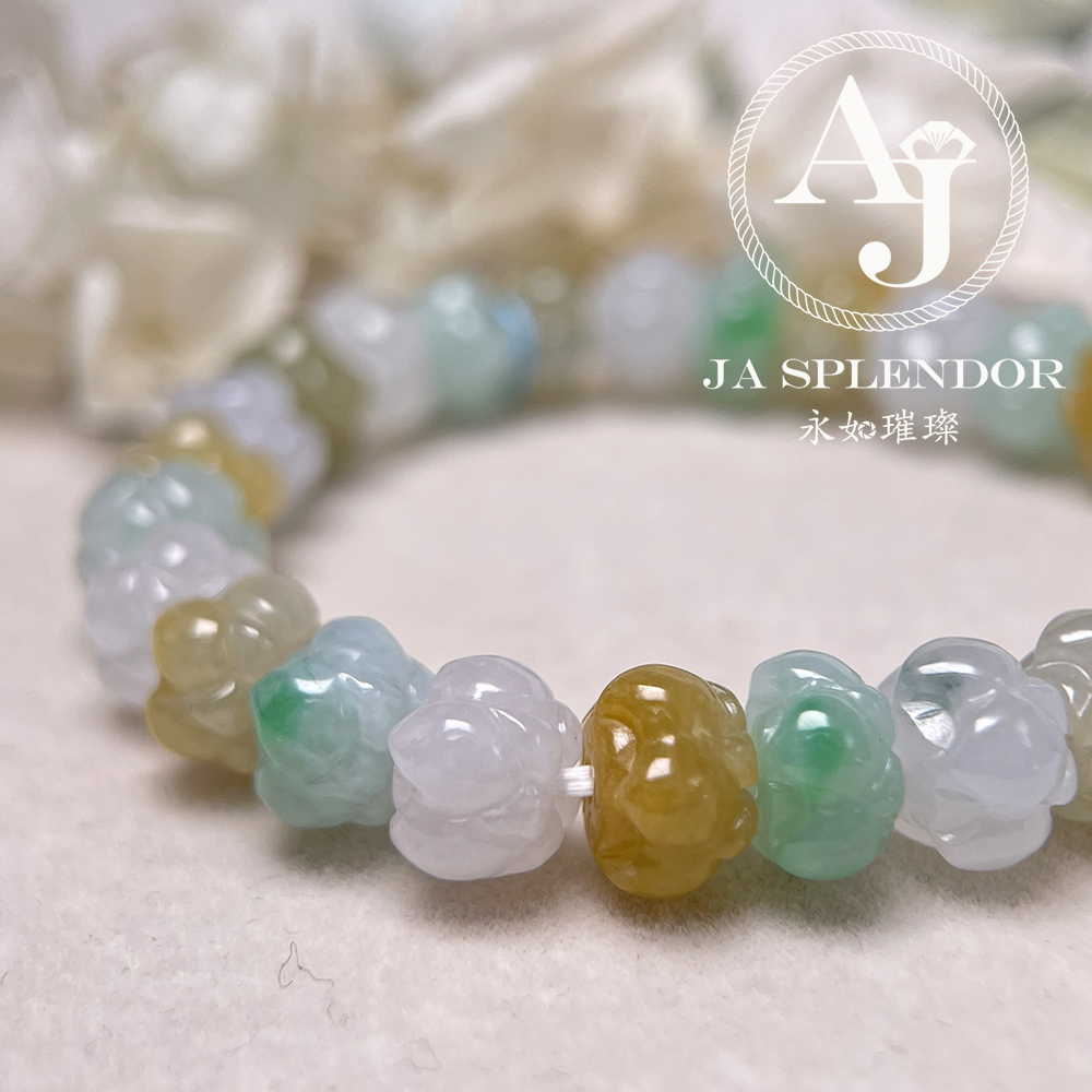 JB-254 - 冰種三彩福祿壽招貴人年年有餘蓮花手串