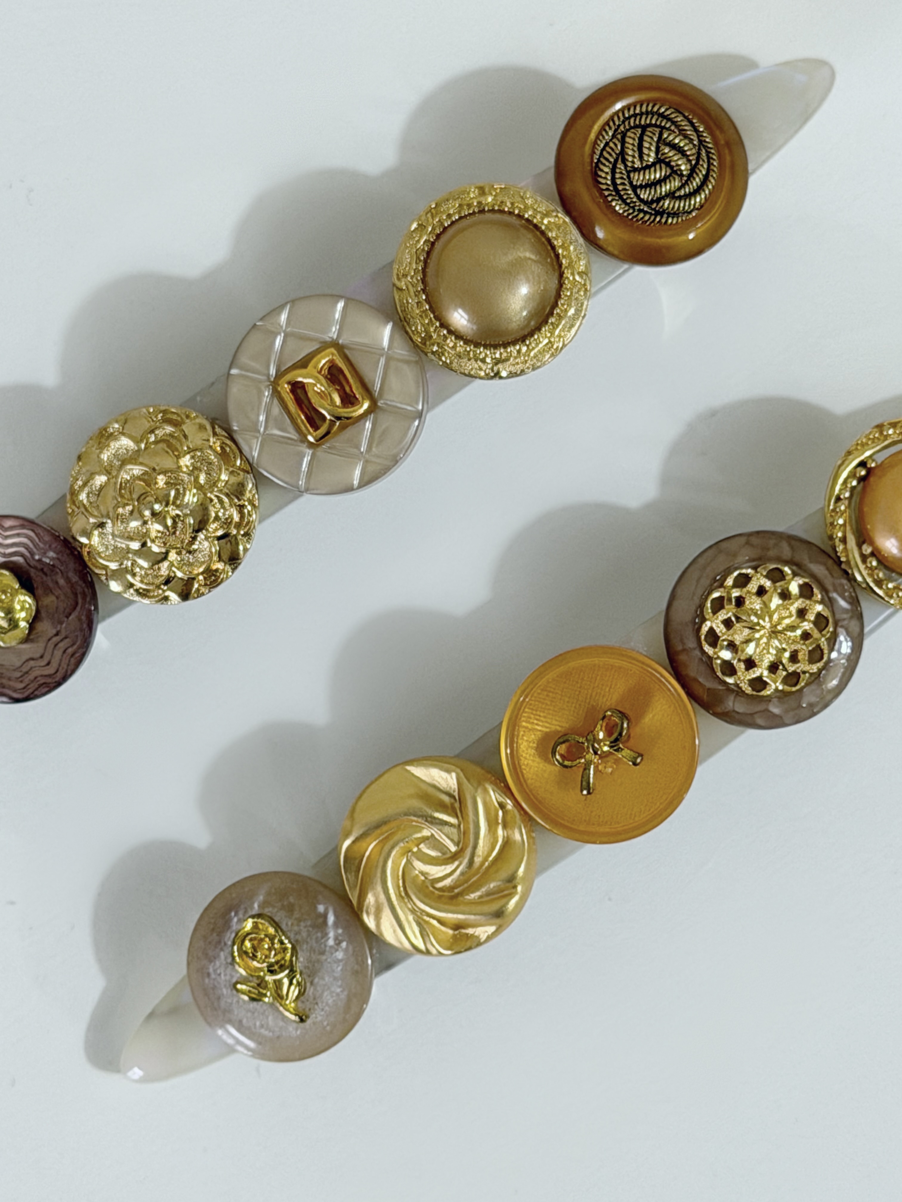 復古鈕扣髮夾/日落橙啡系 8cm長