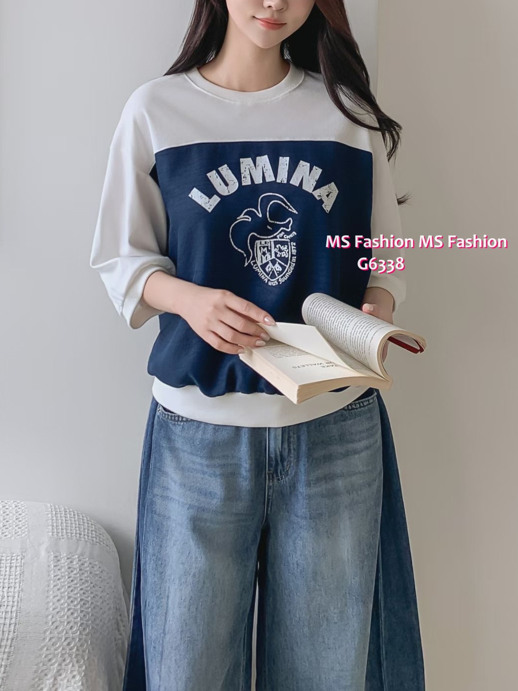 G6338 拼色中袖top