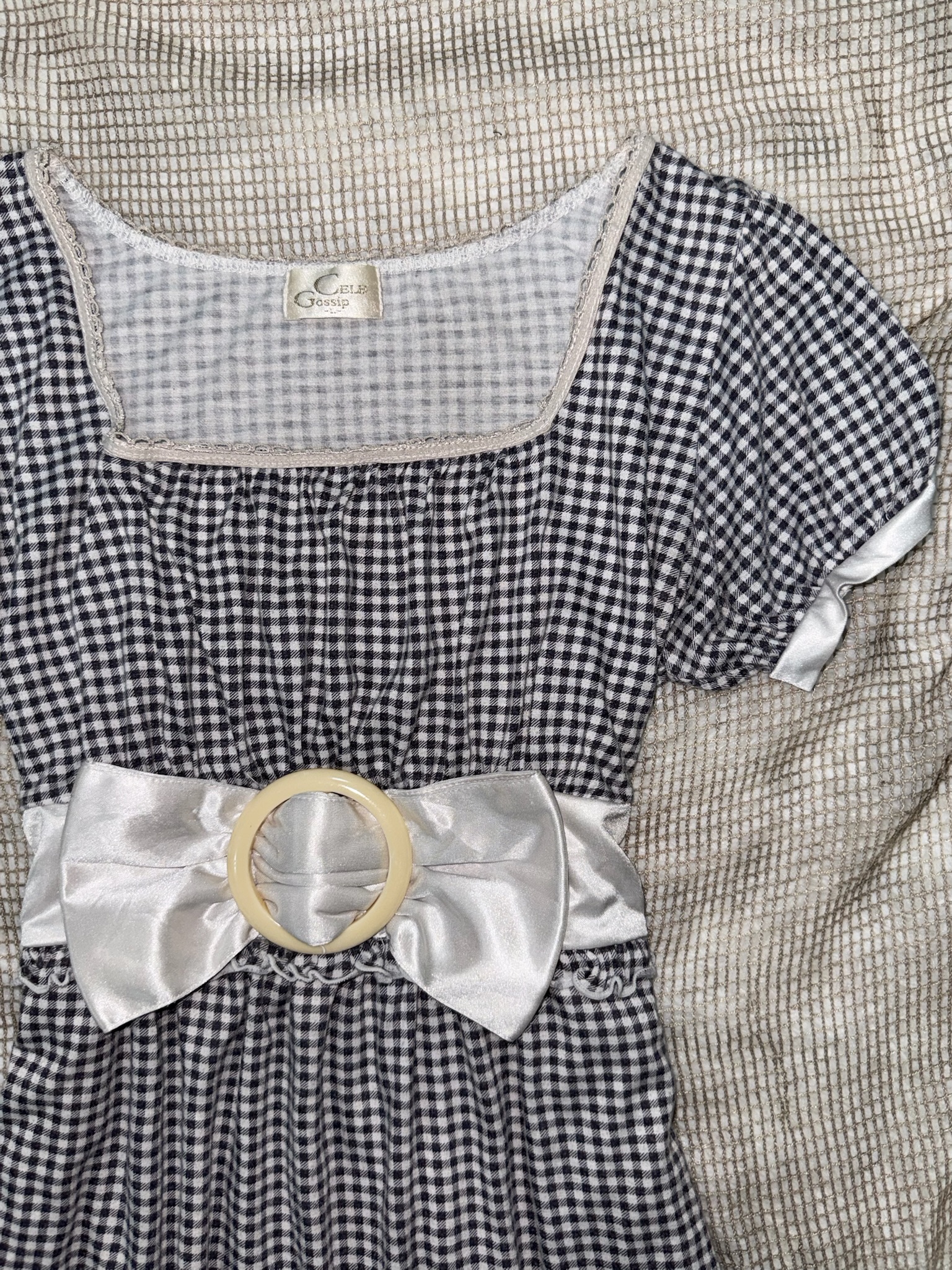 Gingham Puff Sleeve Tunics with Waist Bow
