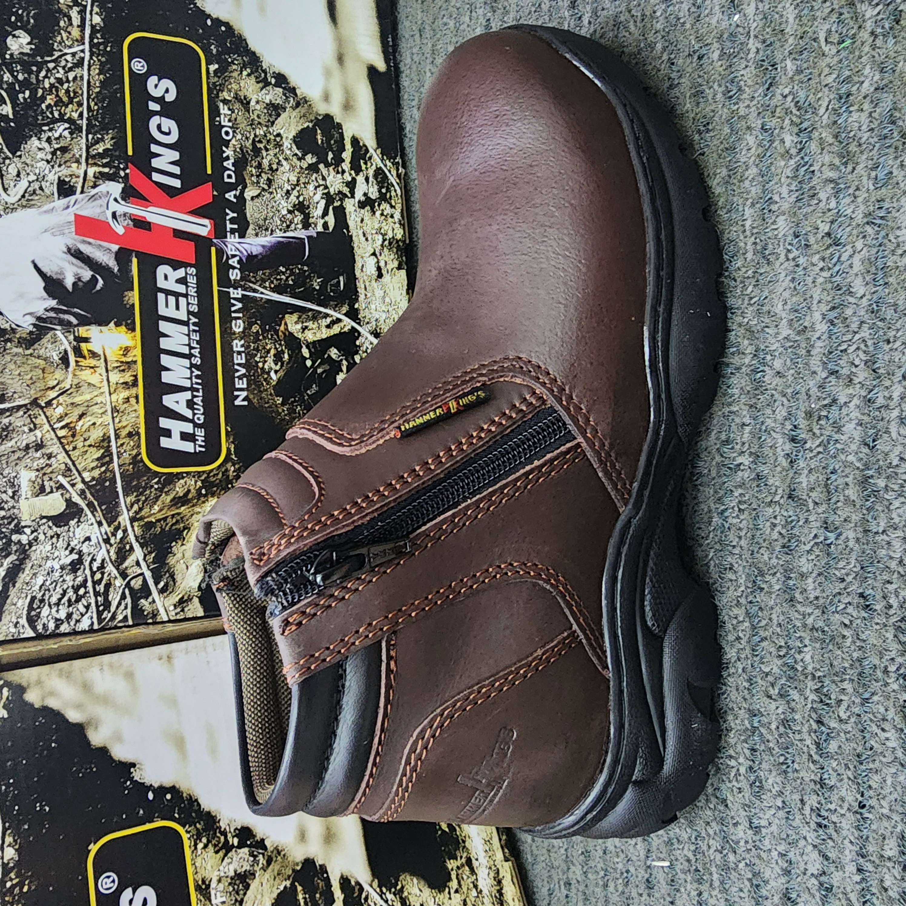 Hammer King HK 13013 Safety Shoes Boots Steel Toe Cap Steel Mid Plate Mid Cut Dual Zipper Premium Quality Genuine Leather SIRIM and DOSH Approved