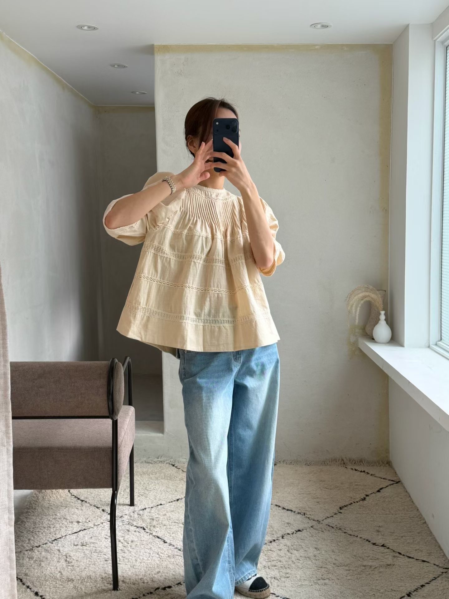 AMORA pleated lace blouse 