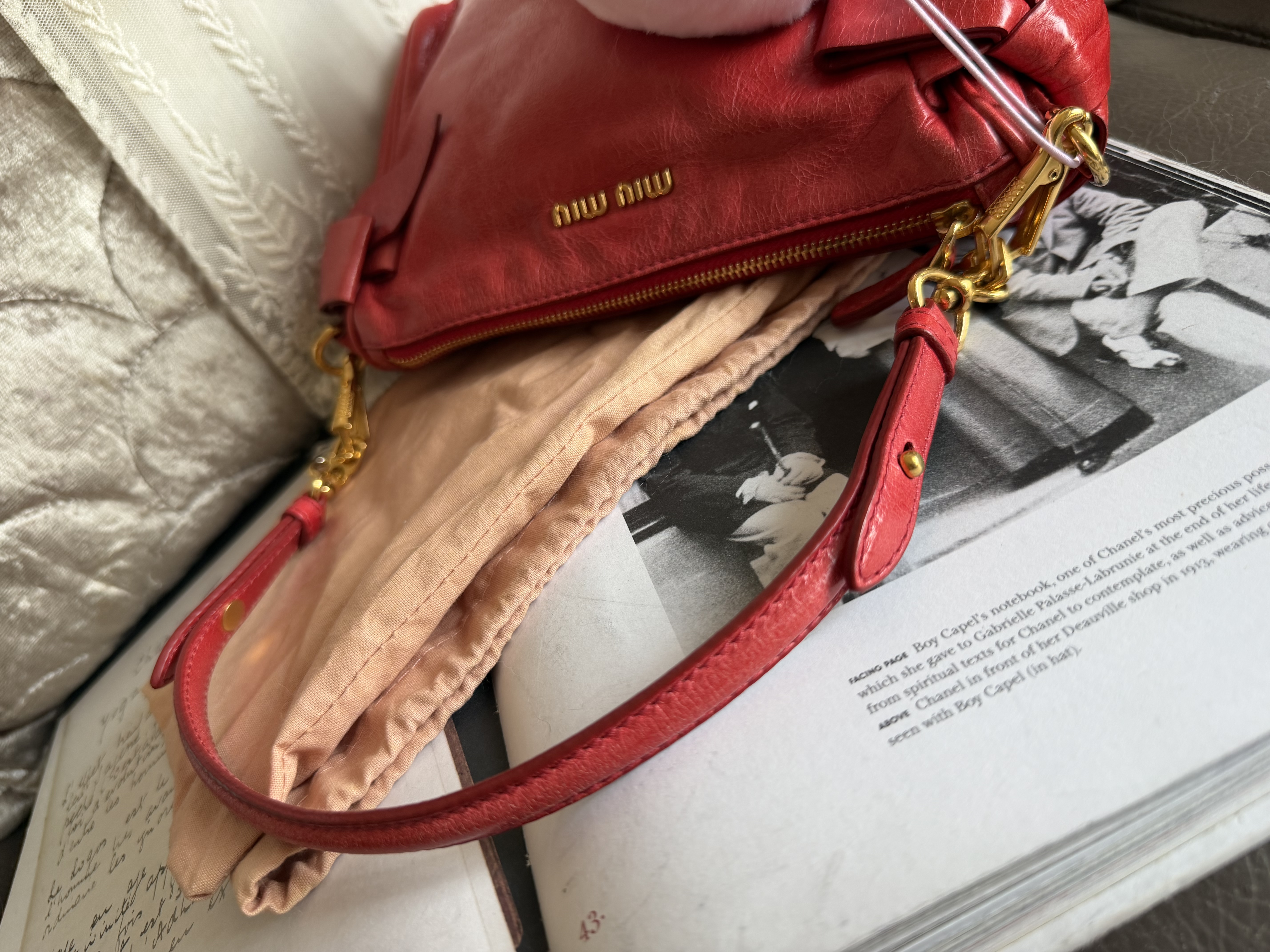 Miu Miu Vitello red leather handbag leather pochette bag / 
