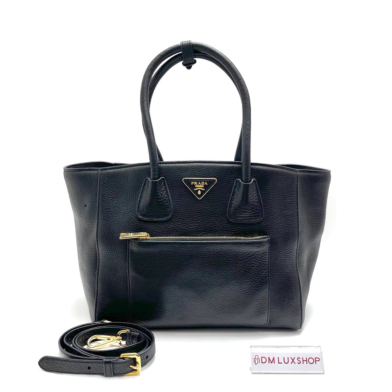 Prada Vitello Daino Black Leather Tote Bag