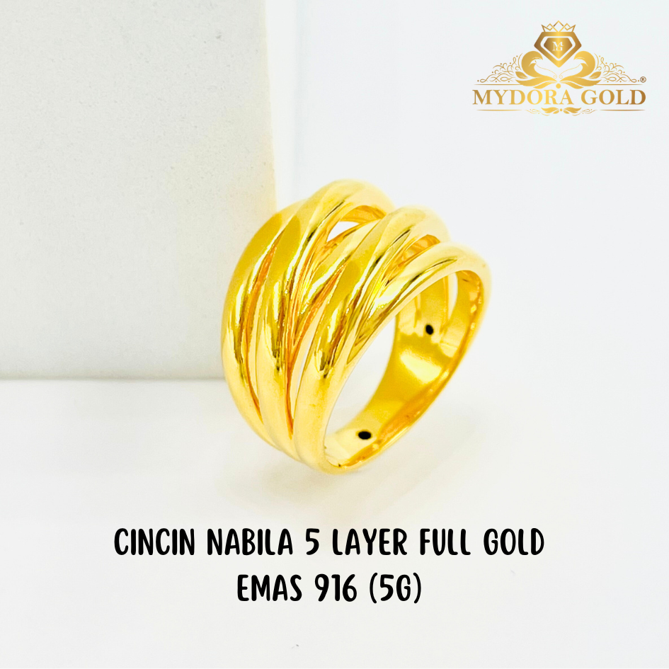 MYDORA Cincin Nabila 5 Layer Full Gold (5G) l EMAS 916/22K
