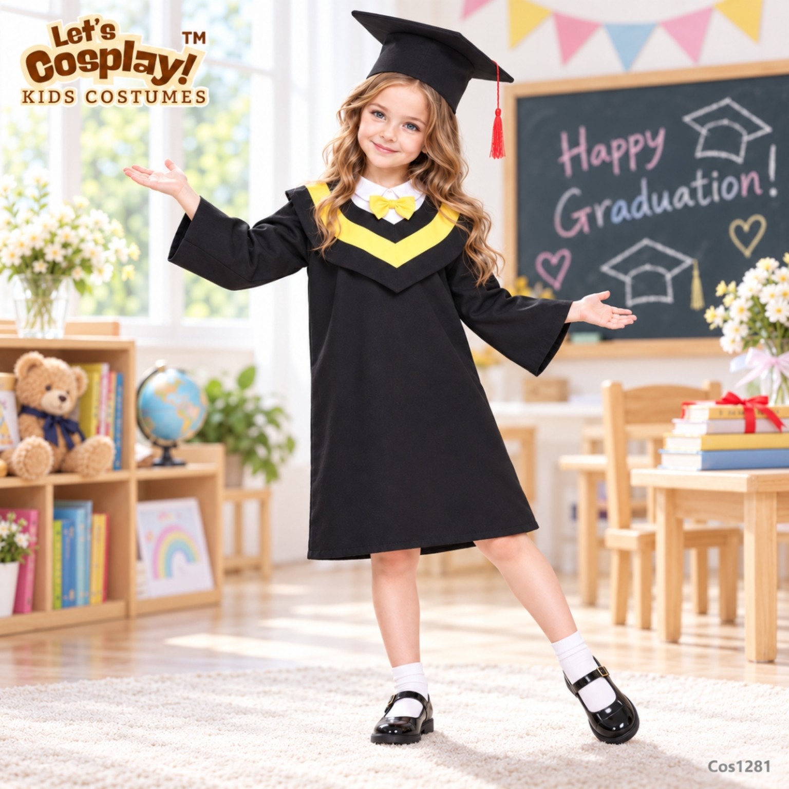 幼稚園小學兒童畢業袍連四方帽 黑金畢業服裝  香港 Lets Cosplay COS1281