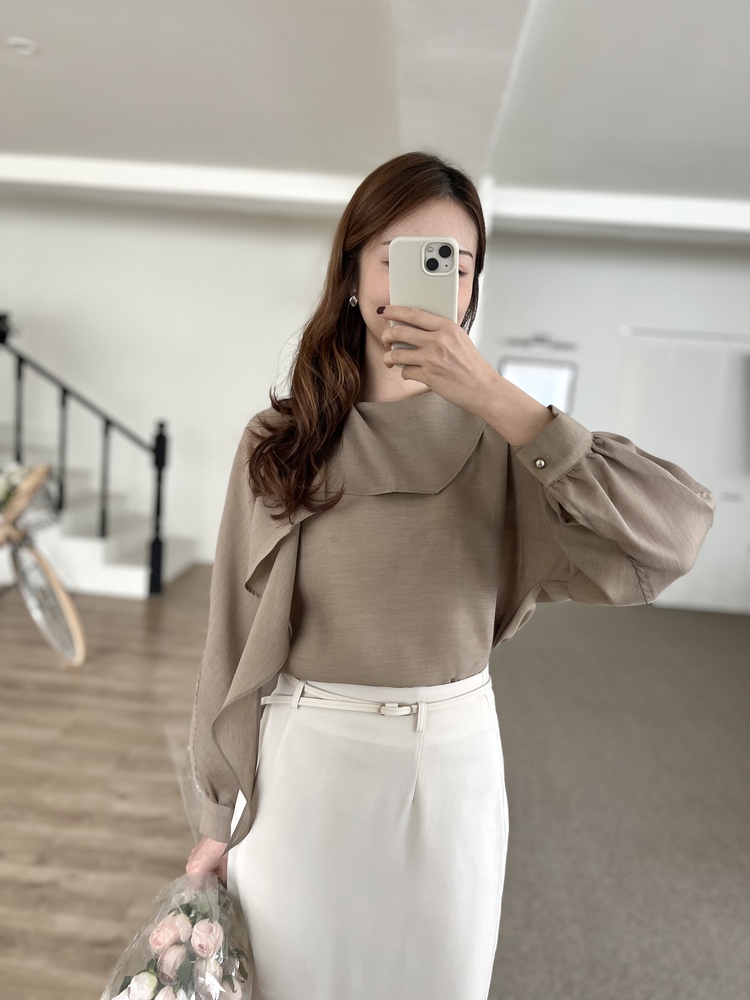 Scarf-Tie Elegance Blouse (Brown)