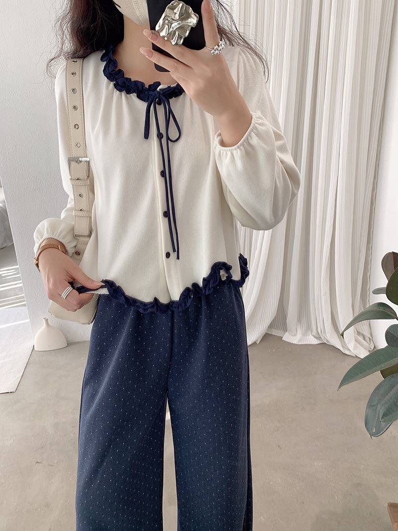 温柔风木耳边不规则波浪蝴蝶结上衣