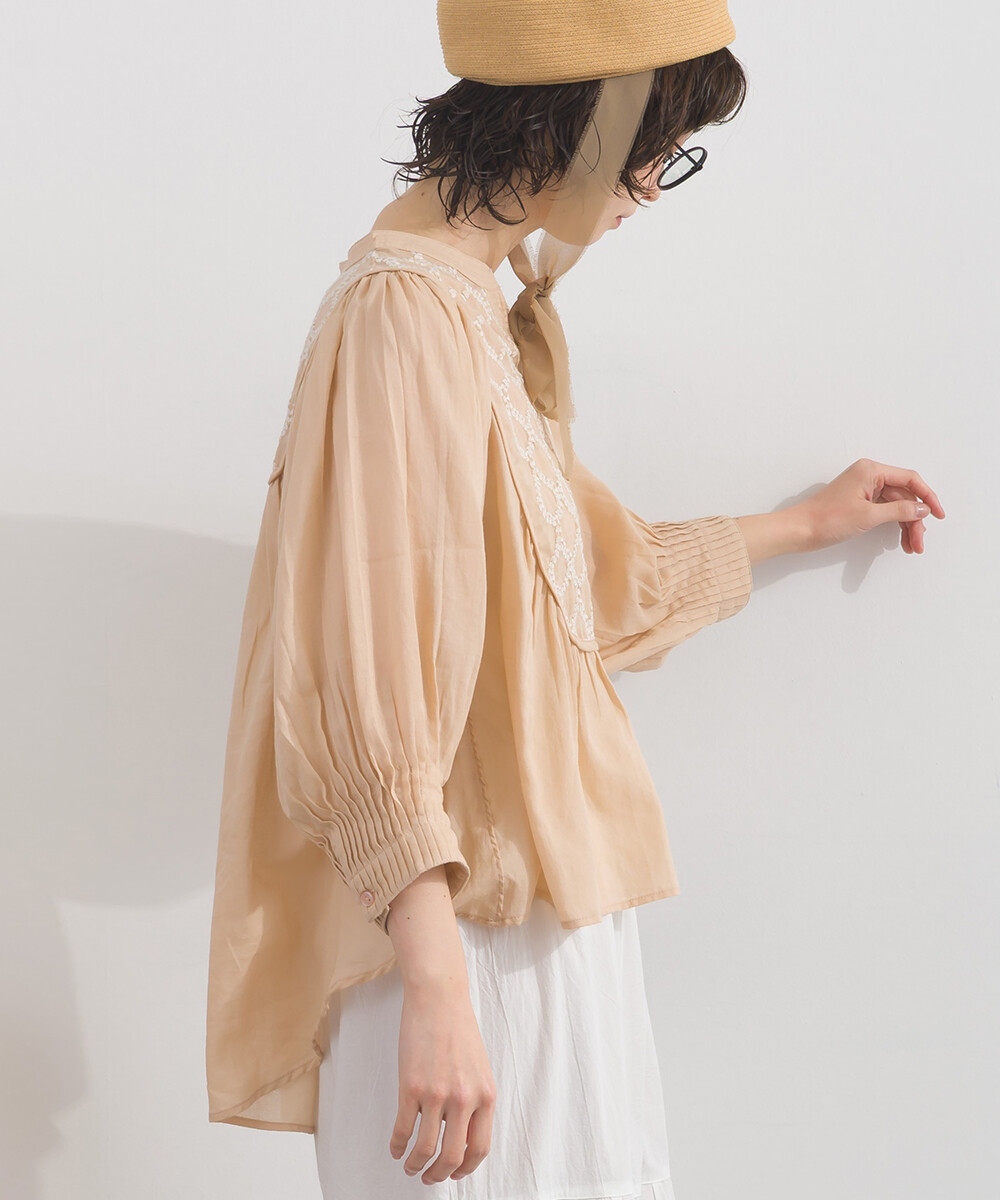 LP - 純棉圓點幾何刺繡襯衫 (淺粉色)