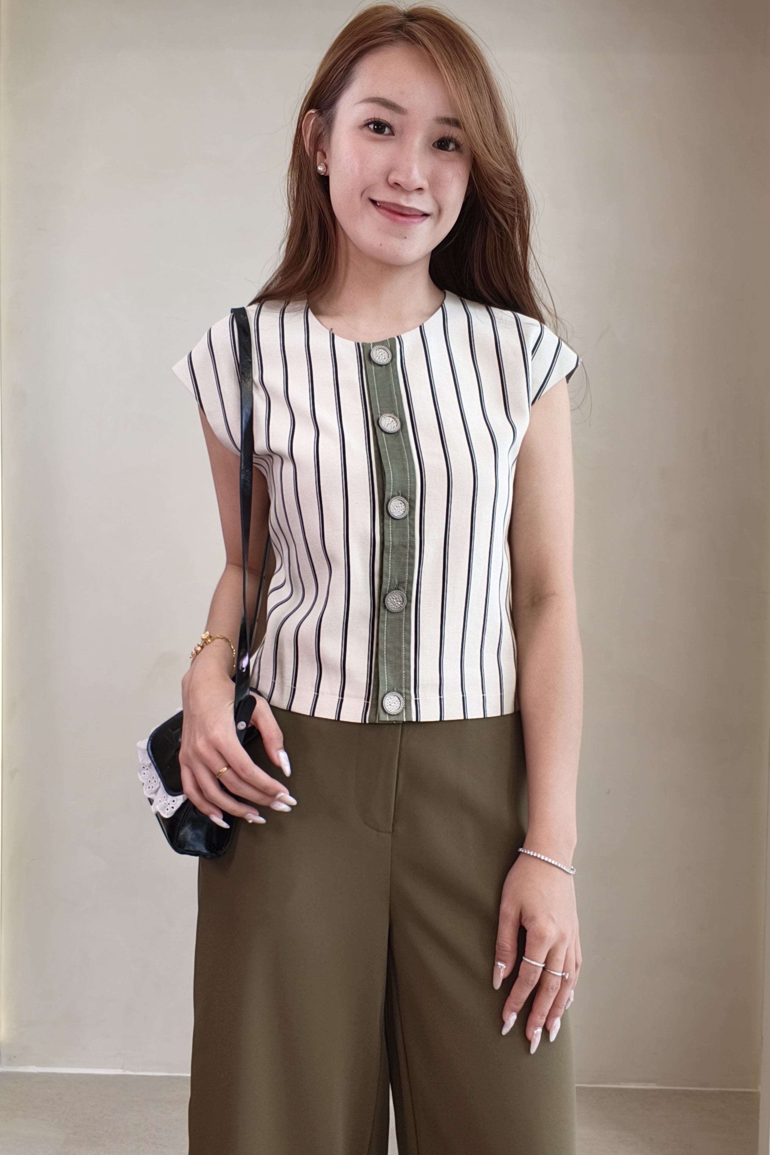 E8259BB Mila Striped Button Detail Crop Top