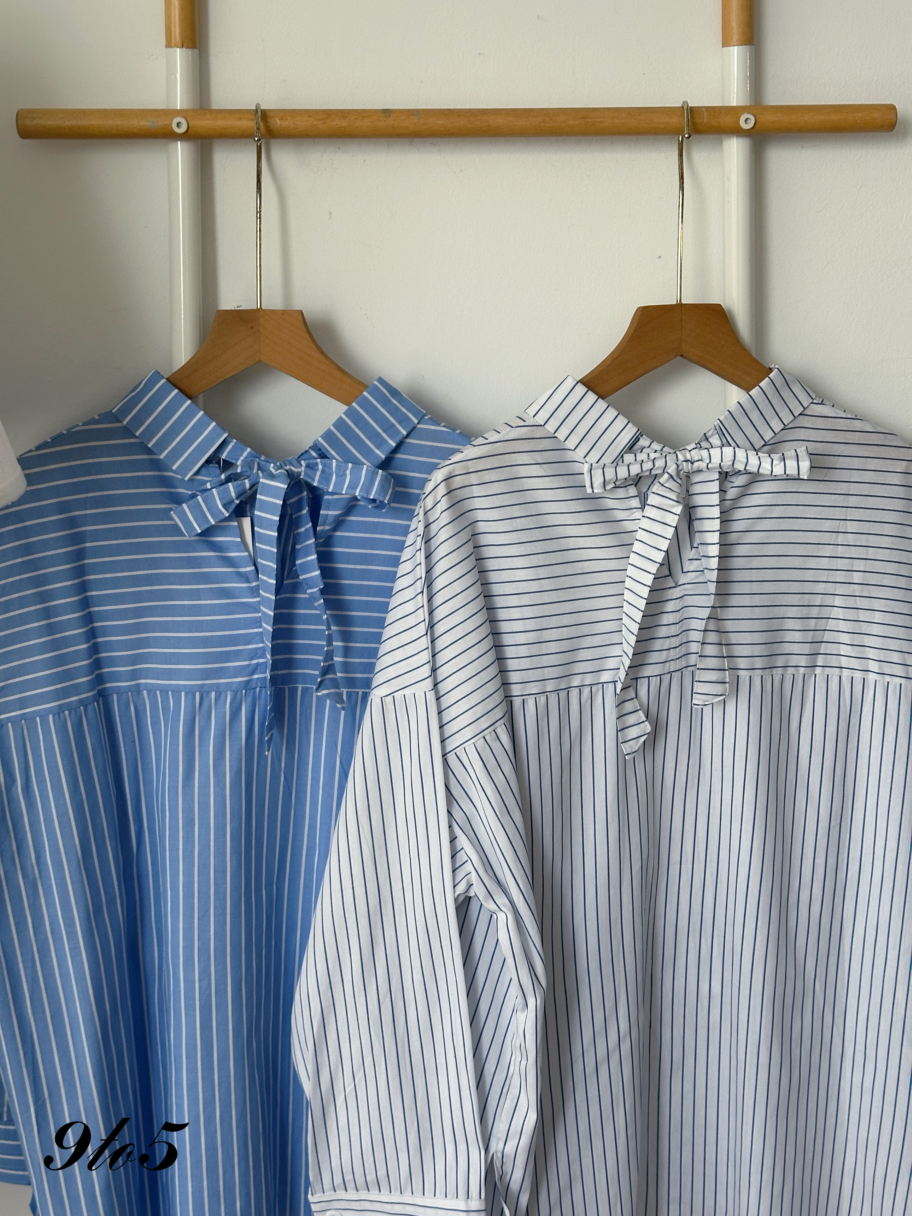 T4263 Long Sleeve Oversized Stripe Shirt - Blue & White