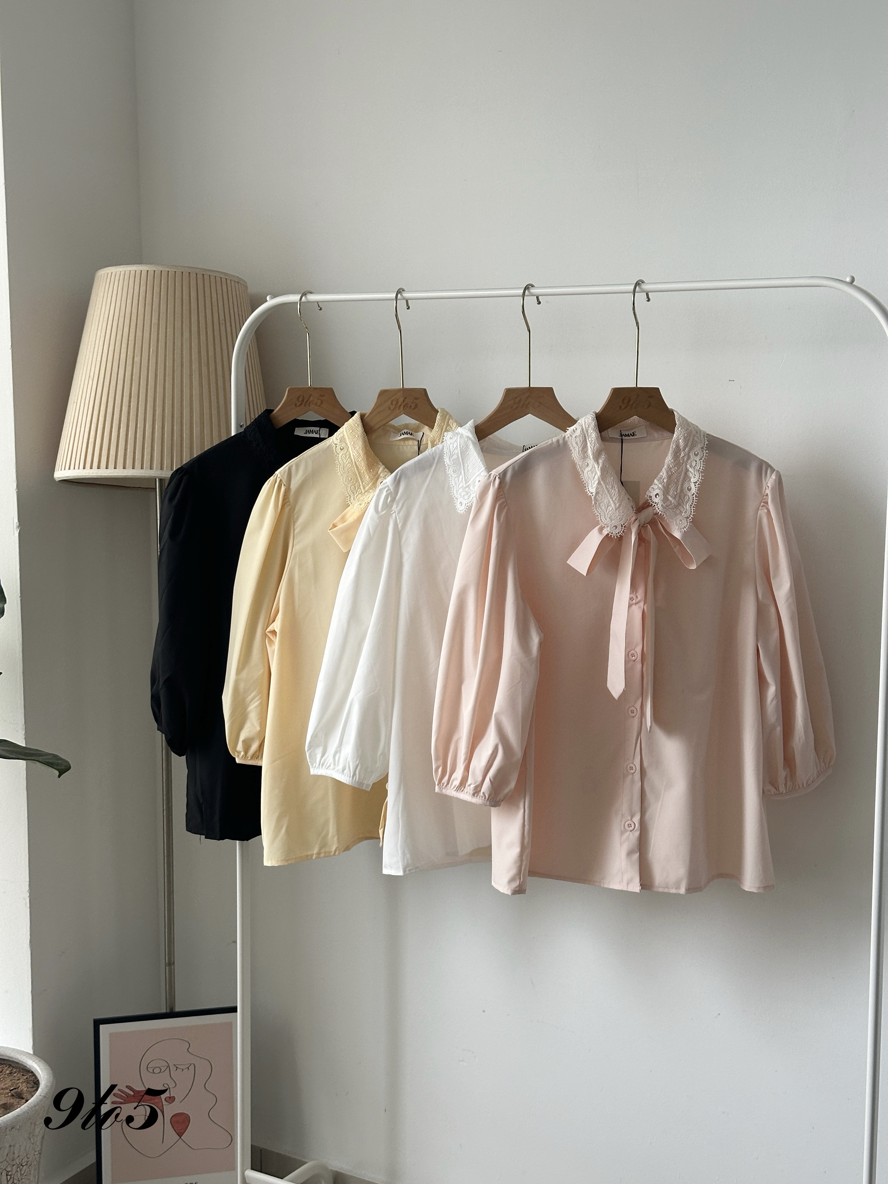 T4090 Puff Sleeve Lace Collar Shirt - 4 Colors 