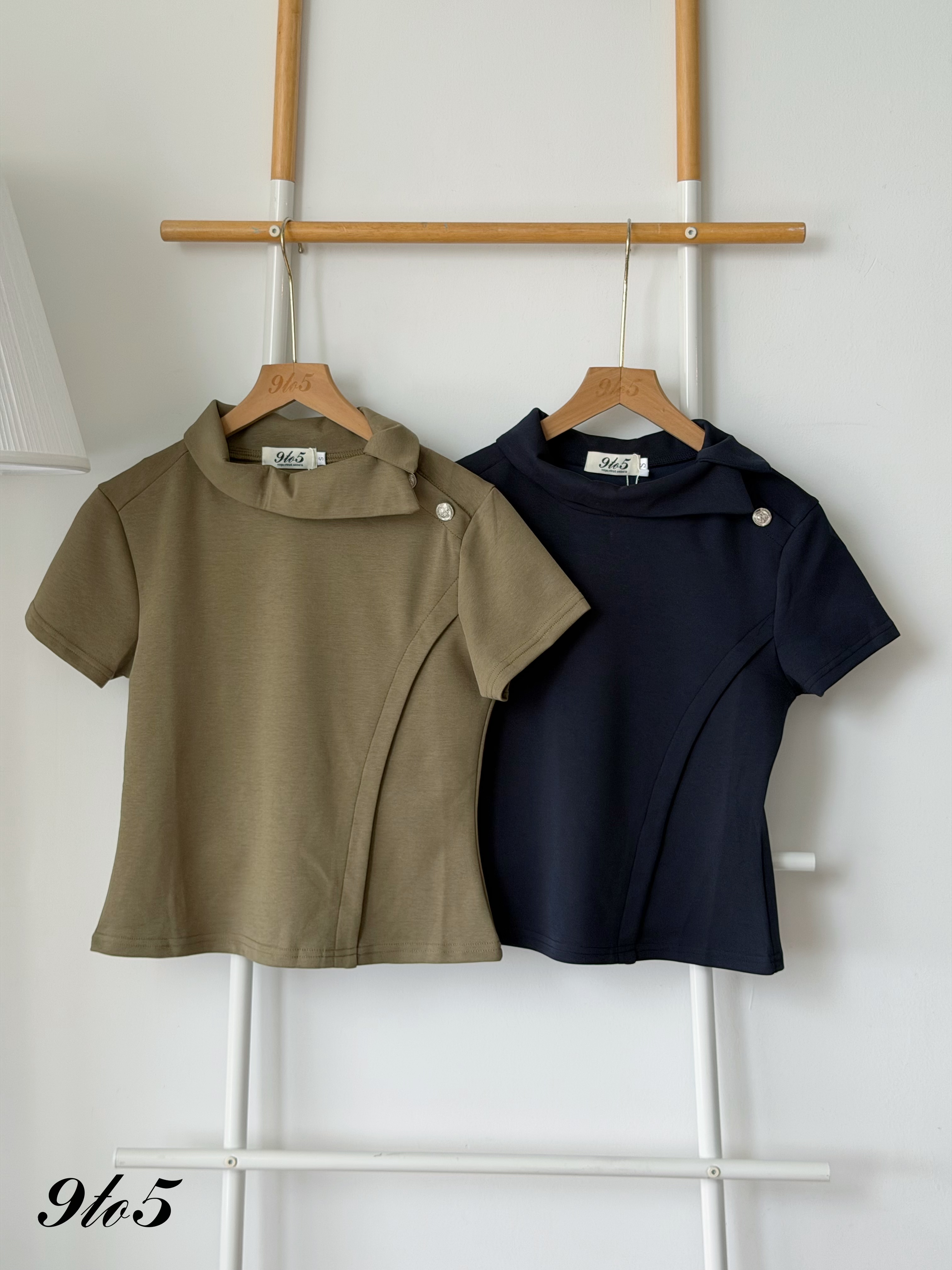 T4522 Irregular Collar Waisted Top - 3 Colors 