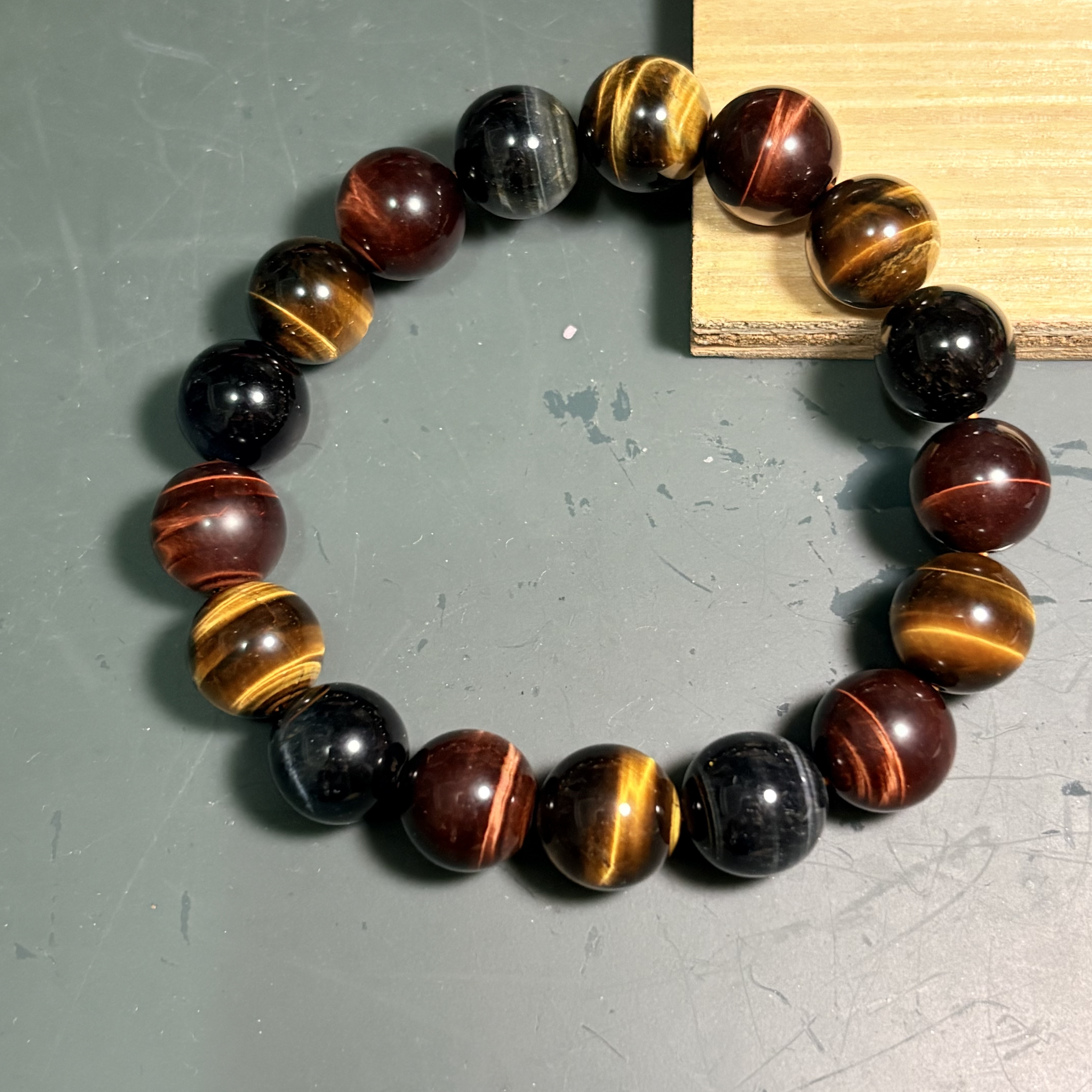 彩虎眼石｜三色虎眼石手鏈 No.3461 丨規格：12mm+珠17 cm手圍