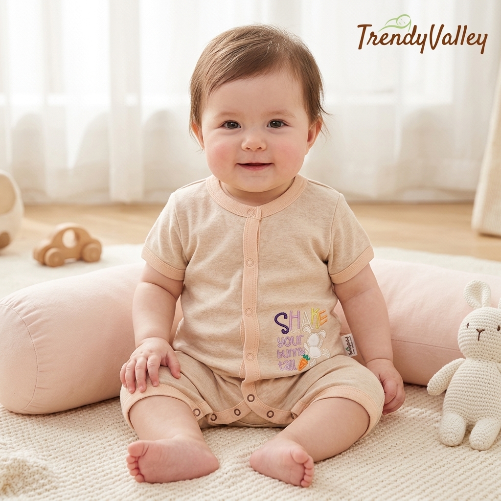 Trendyvalley Organic Cotton Short Sleeve Short Pant Baby Romper (SHAKE YOUR BUNNY)