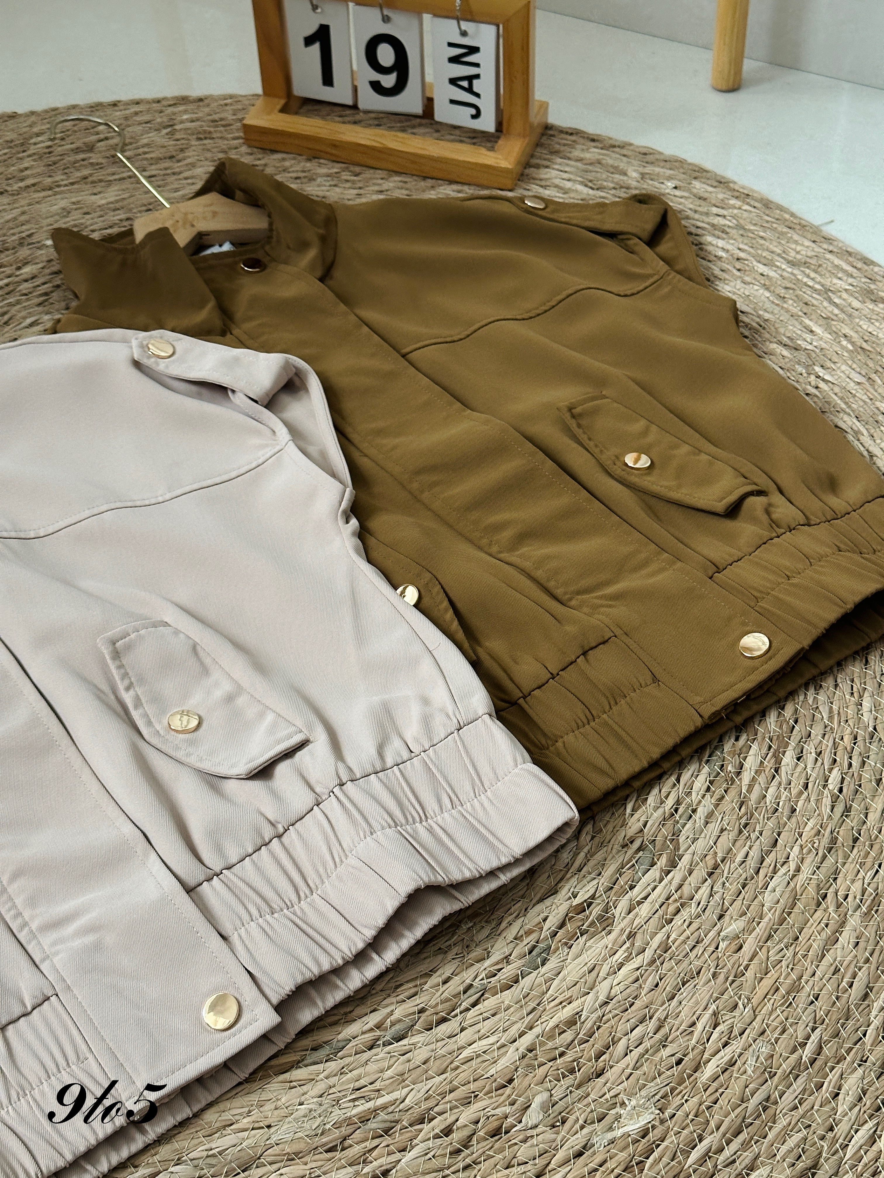 T3903 Stand Collar Cargo Top/Jacket - 3 Colors