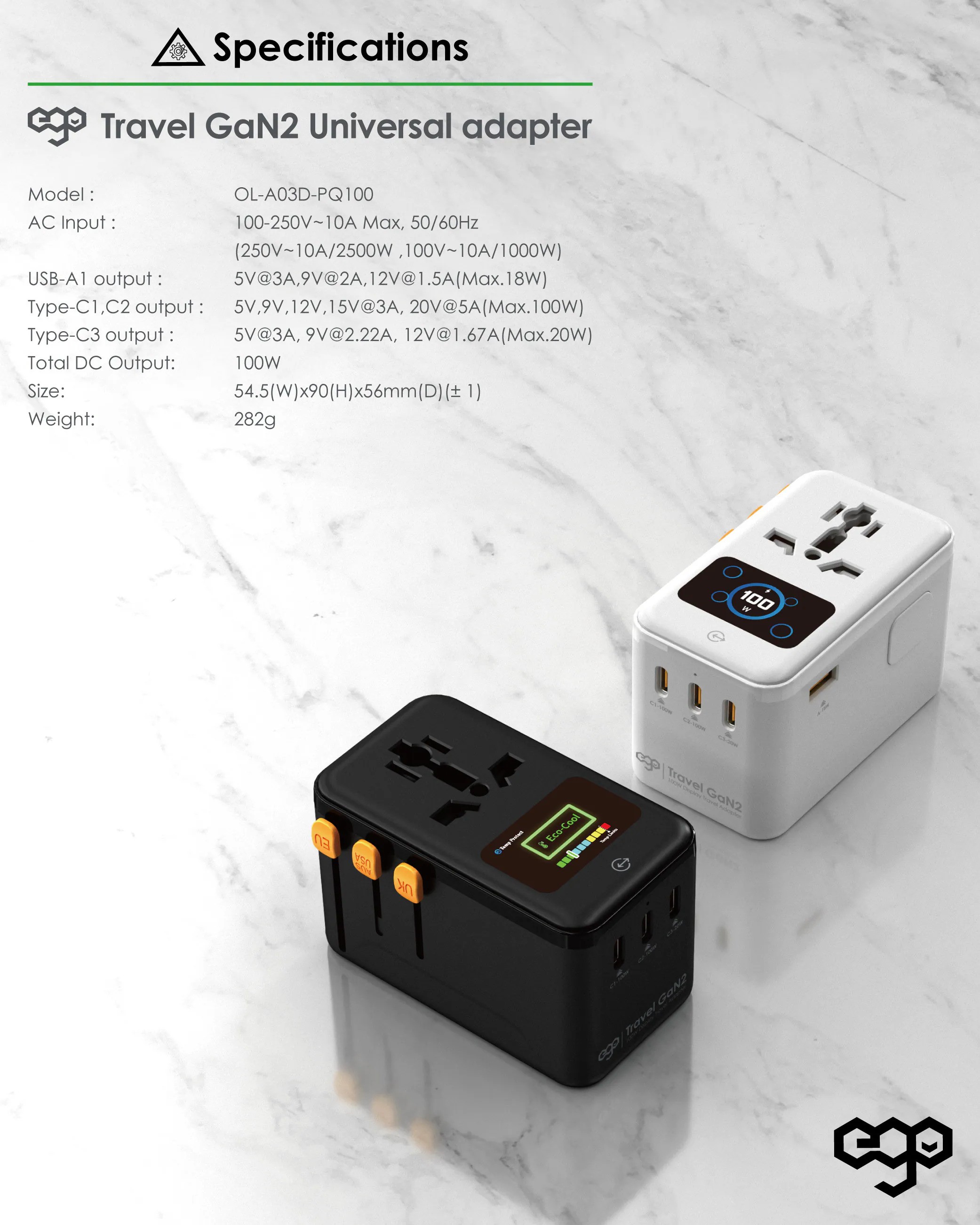 EGO 100W Travel GaN2 4USB 旅行轉換插頭 [2色選擇]
