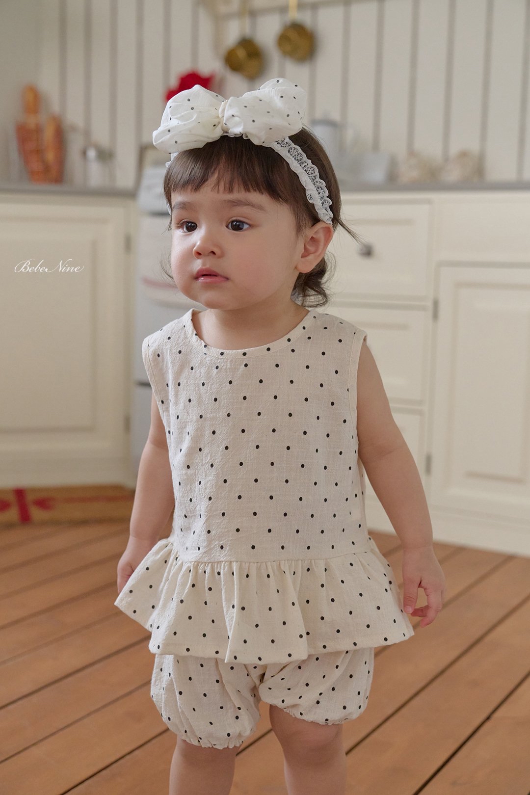 ☀️預訂 韓國直送☀️🇰🇷Bebenine兩色波點荷葉邊下擺背心燈籠褲套裝