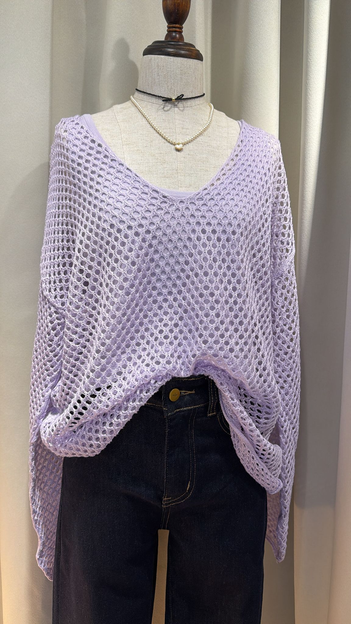 淡紫色鏤空針織衫套裝