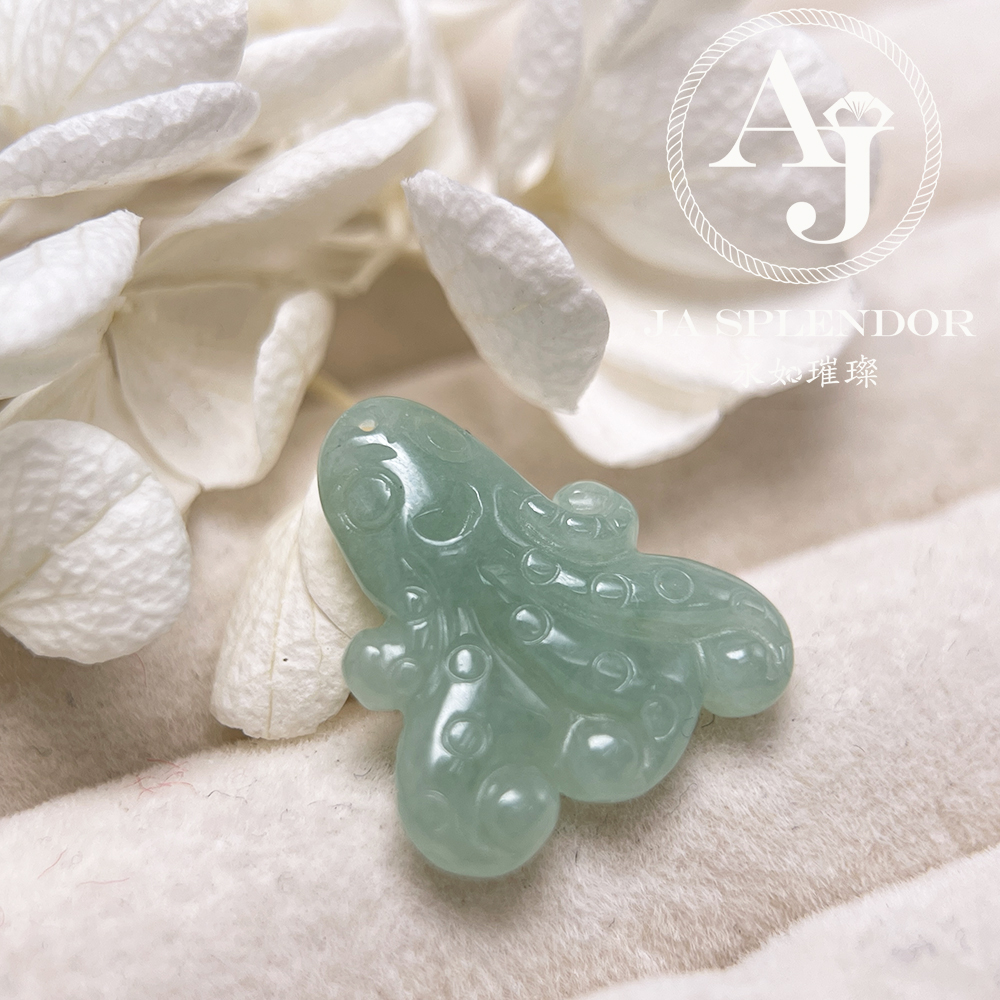 JN-3376 天然翡翠A玉-果綠八方來財八爪魚/章魚吊墜