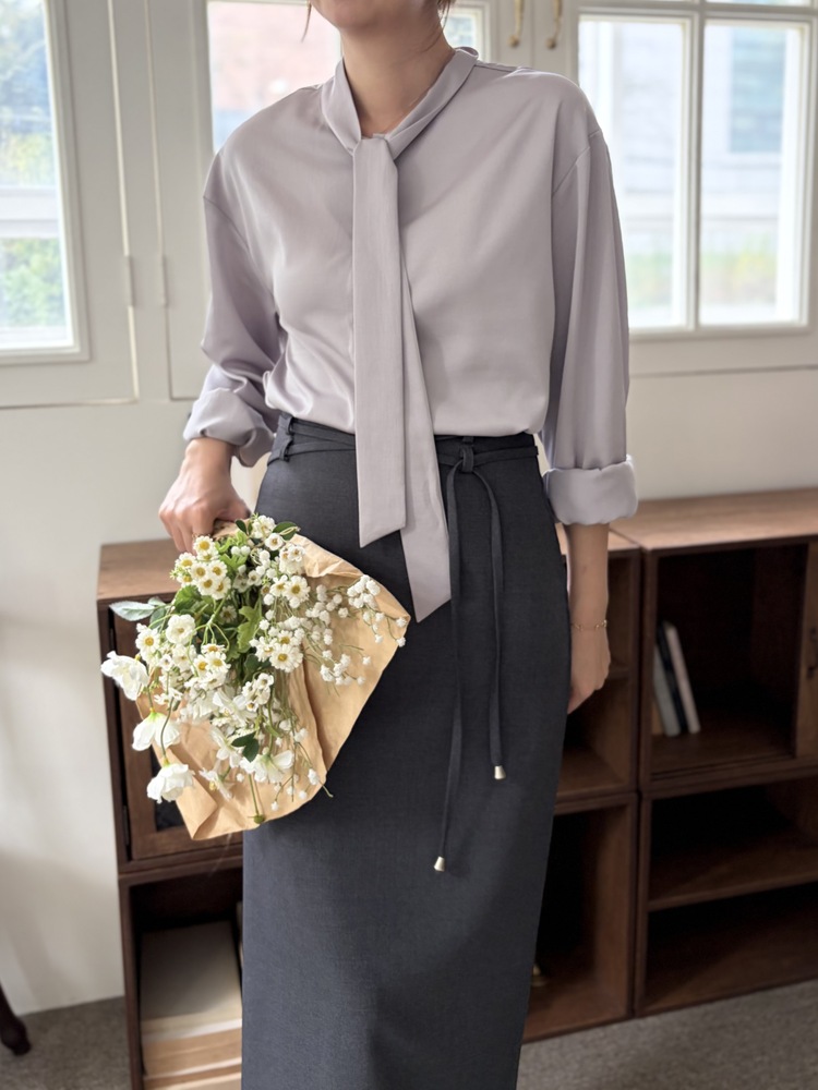 Two-way Tie Detail Blouse (Grey)