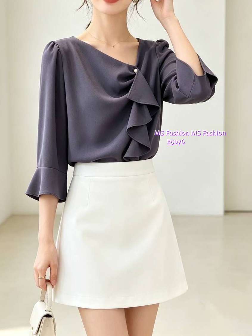 E5076 靚料V領ruffle top