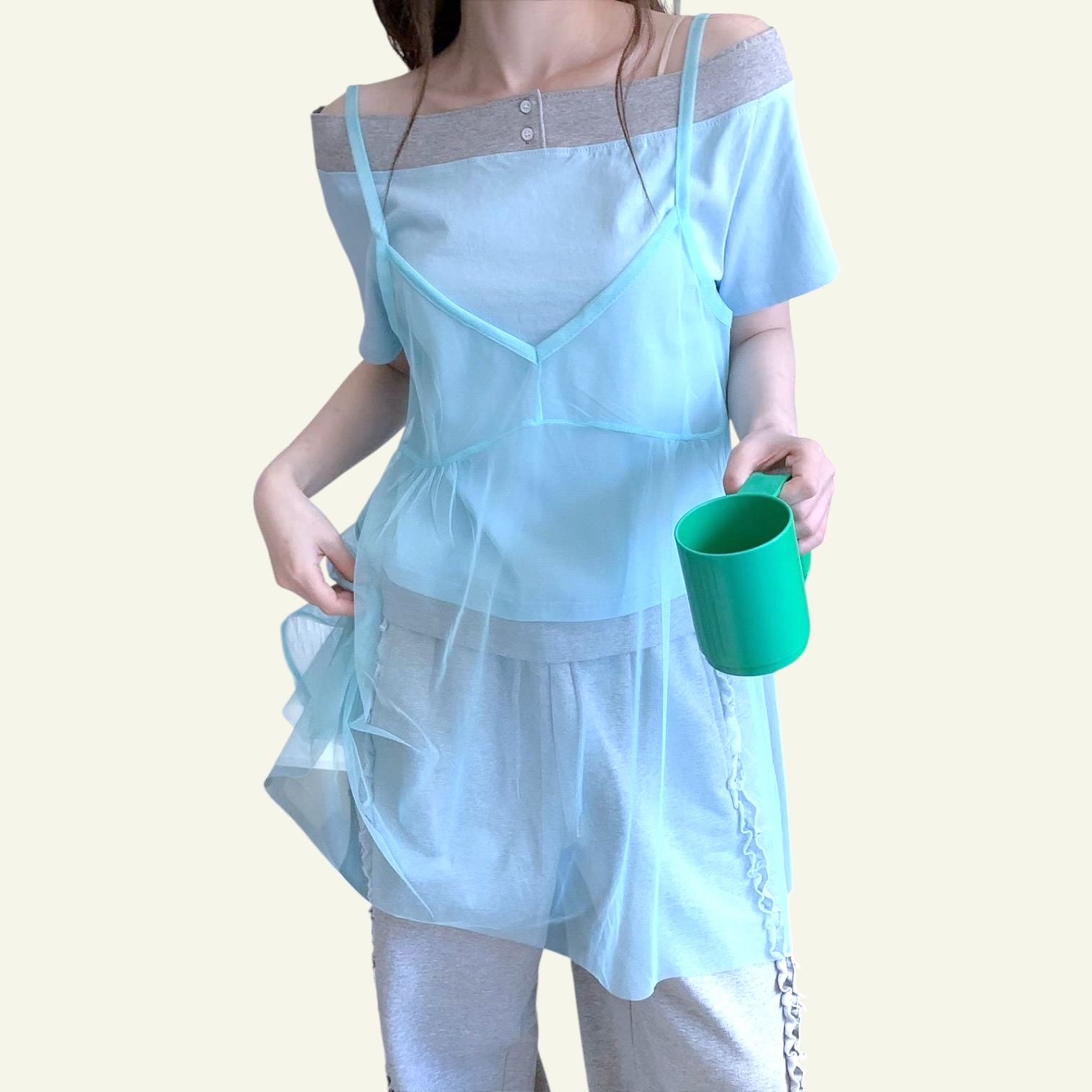 221342 後綁吊帶紗Top