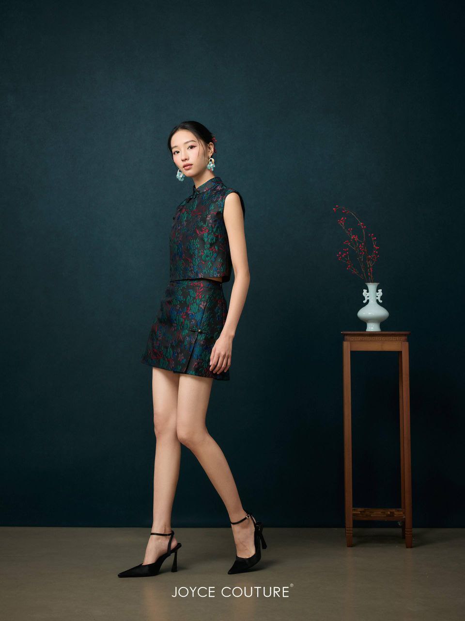 无袖花花旗袍上衣 T0191