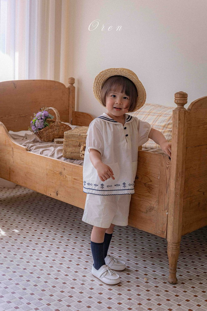 ☀️預訂 韓國直送☀️🇰🇷Oren Marinette兩色海洋風水手領刺繡短袖包屁衣/連身裙/上下套裝