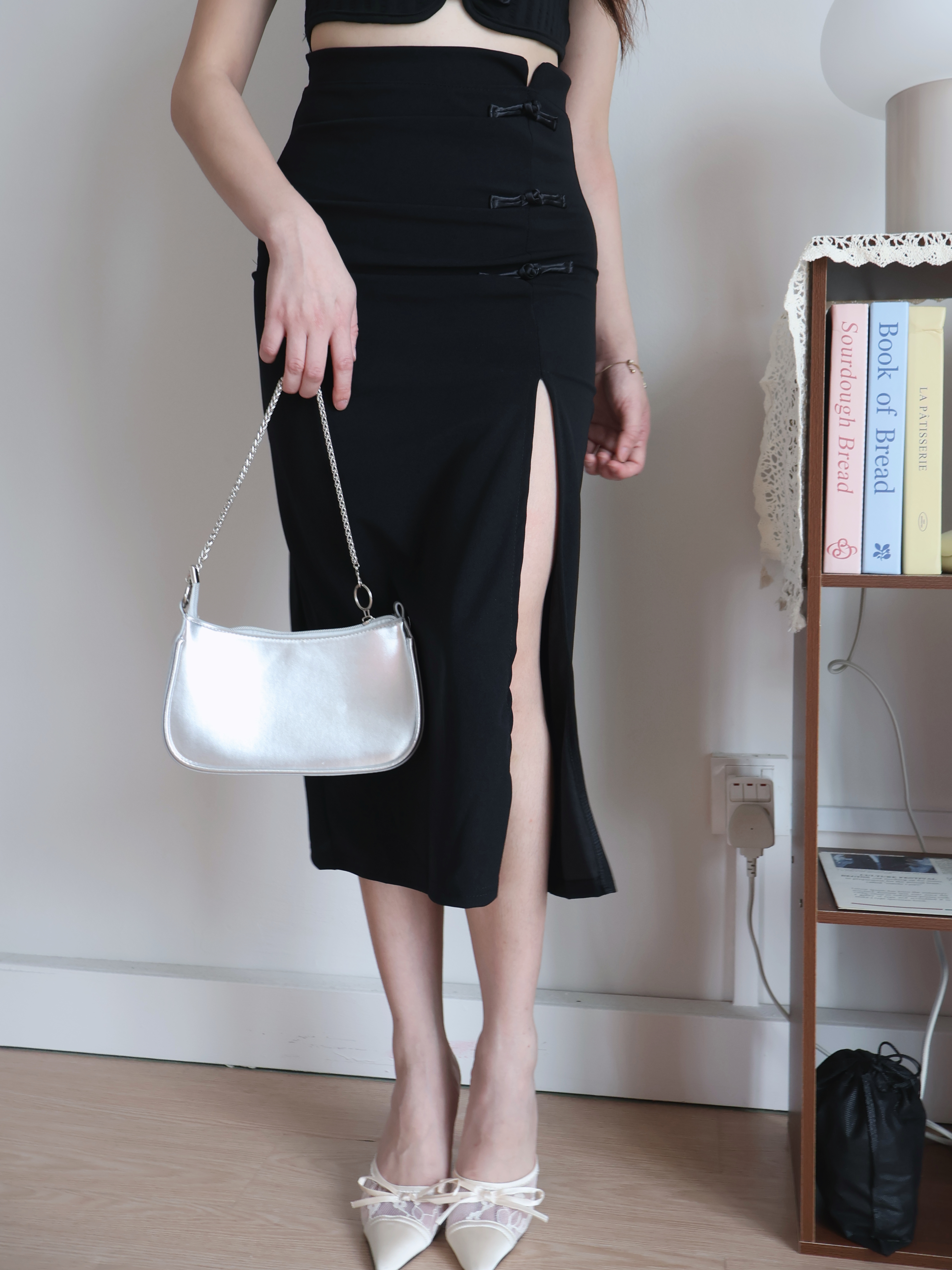 Jean Side-Slit Skirt | Black